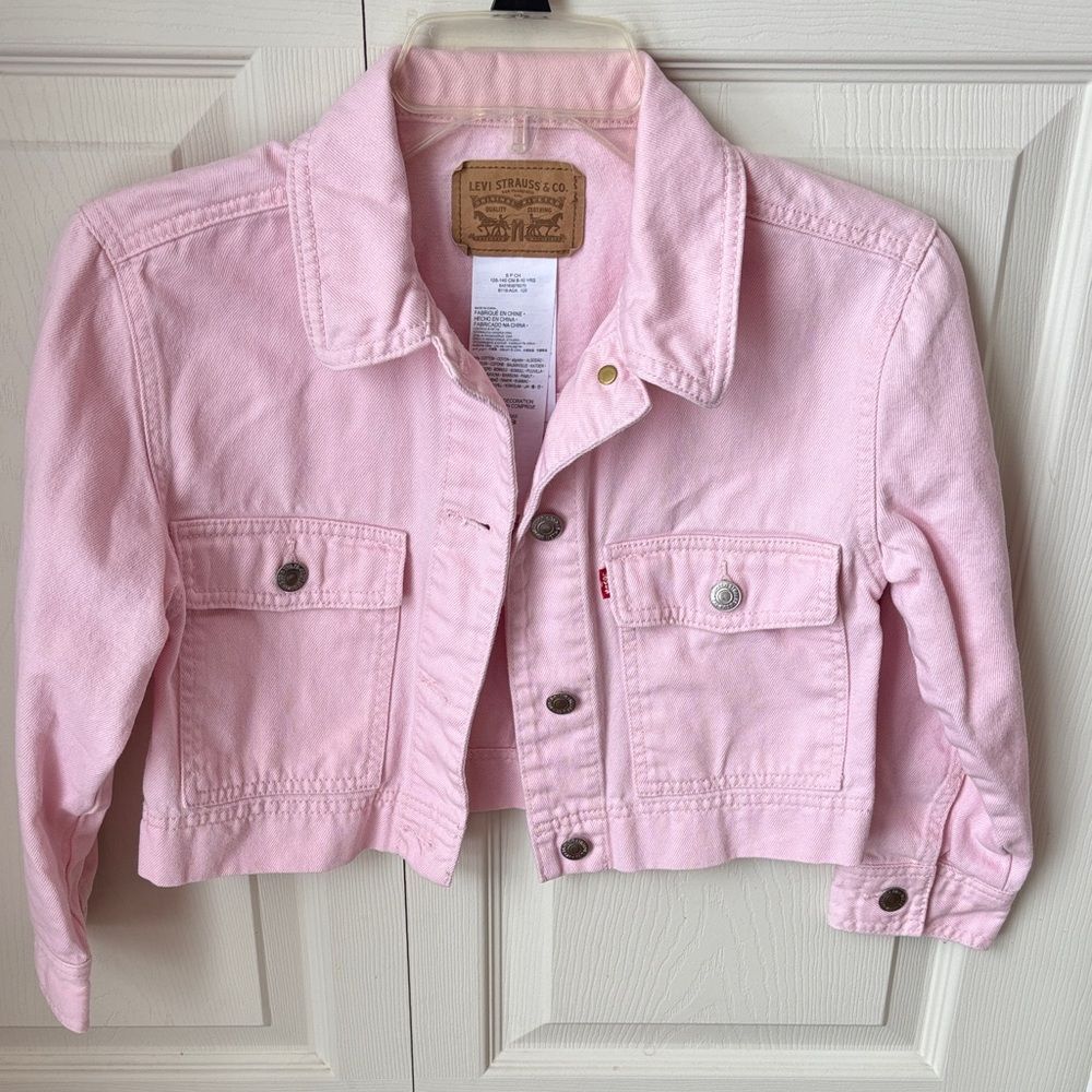 Levi's Kids Light Pink Jean denim Jacket Classic girls coat size small 8/10 EUC